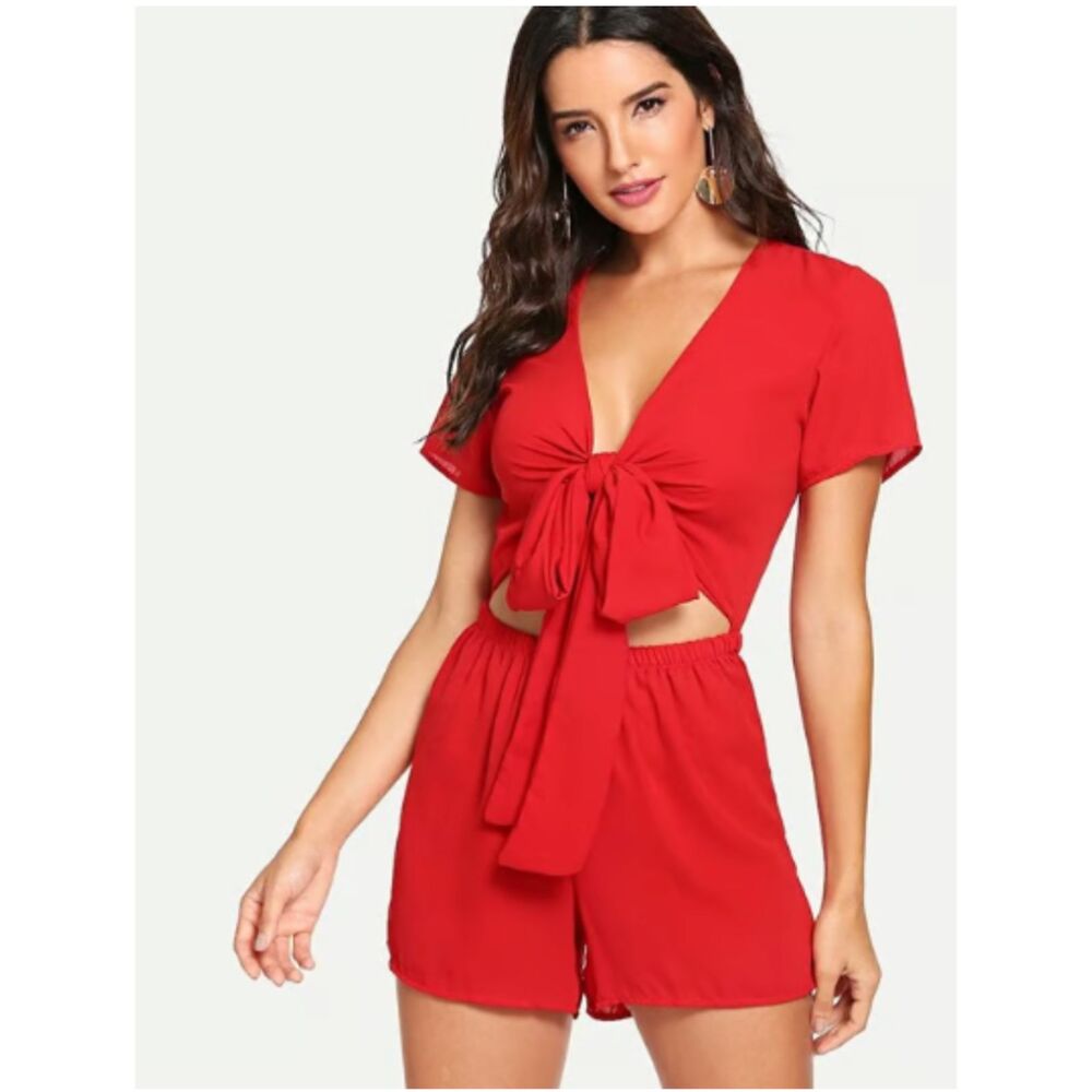Princess Polly Red Tie-Front Romper Short Sleeve Size 6